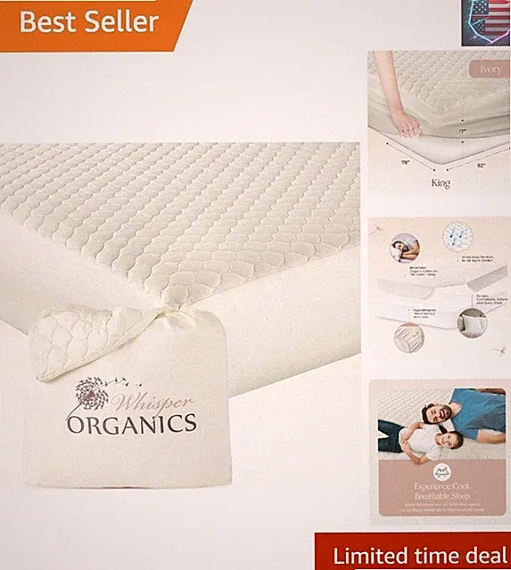 100% Cotton Organic Mattress Pad - Breathable & Cooling Mattress Protector Fu...