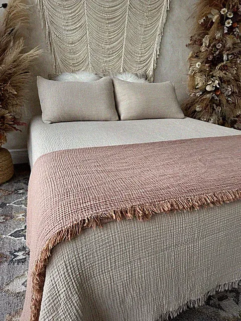 100% Organic 4 Layer Gauze Blanket, Cotton Muslin Bedspread, King Size Quilt