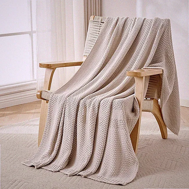 Chunky Cable Knit Throw Blanket, Lightweight 100% Organic Cotton Soft Cozy Th...