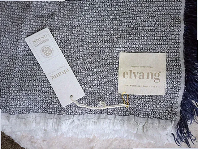 Elvang Thyme Throw Blanket Blue White 130x180cm Organic Cotton Linen Waffle