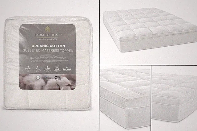Farm to Home White Organic Cotton 2” Mattress Topper - King Size 78 x 80 in New