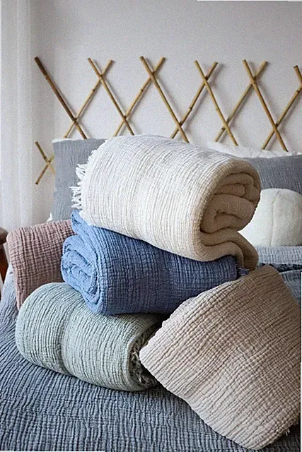 GOTS Organic Cotton Muslin Blanket Soft Gauze Throw King Queen Bedspread Babe