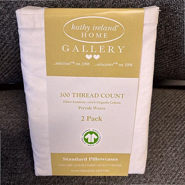 KATHY IRELAND 300 Thread Count Organic 100% Cotton STD PILLOW CASES PURE WHITE