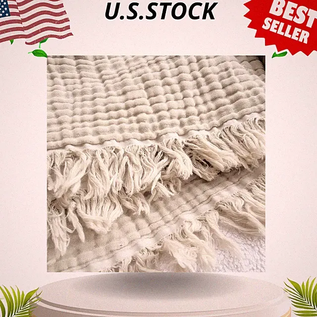 NEW 100% Organic Cotton Muslin Blanket King 90x104 Breathable Oatmeal Khaki