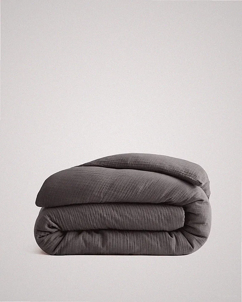 NEW Quince Organic Cotton Airy Gauze Duvet Cover Set. Twin In Charcoal