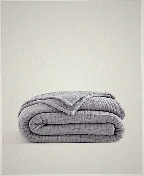 NWOT QUINCE ORGANIC COTTON STITCH COVERLET ONLY TWIN IN BLUE 100% COTTON