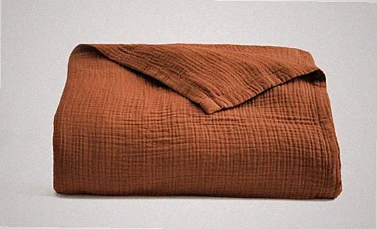 NWT QUINCE AIRY ORGANIC AIRY GAUZE BLANKET FULL / QUEEN TERRACOTTA 100% COTTON