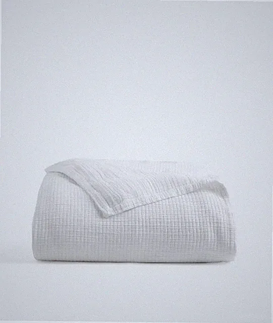 NWT QUINCE ORGANIC RIBBED COTTON COVERLET FULL QUEEN WHITE COTTON BLANKET $100