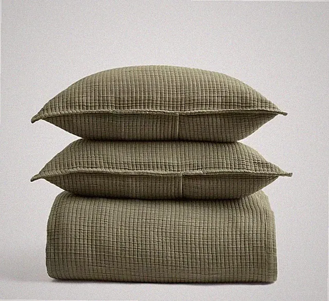 NWT QUINCE ORGANIC RIBBED COTTON COVERLET SET KING CAL COTTON OLIVE MSRP $149.90