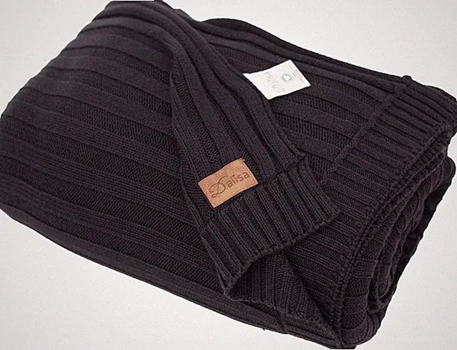 Organic Cotton Knit Blanket - Soft, Lightweight, All-Season Throw (Black, 80x90)