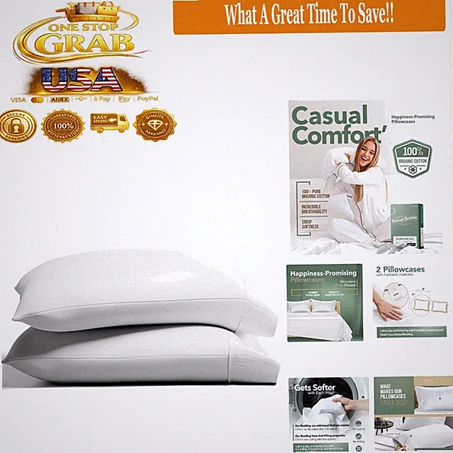 Organic Cotton Percale Pillow Cases Set of 2 Standard Queen White