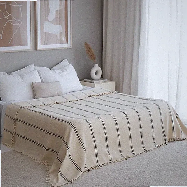 Organic Cotton Throw Blanket, Boho Oversized King Bedspread Coverlet Gift