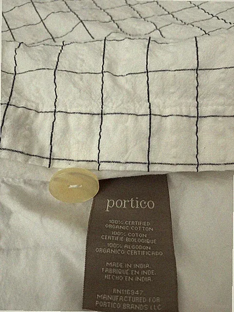Portico 100% Certified Organic Cotton Duvet Cover Grid Striped White Navy Queen