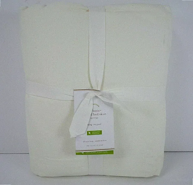 Pottery Barn Basic Pleated Bed Skirt 18" Drop King Organic Cotton White #H180