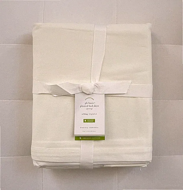 Pottery Barn BASIC PLEATED Cali King Bed Skirt 18" Drop ~Organic Twill White NWT