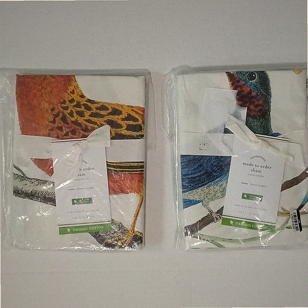 Pottery Barn Fauna Organic Cotton Euro Shams Bird Dragonfly Butterflies S/2 NWT