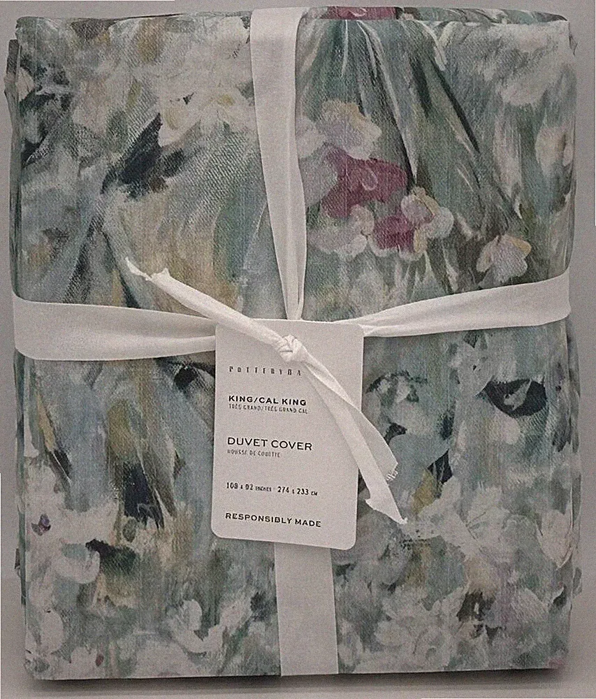 Pottery Barn Giverny Fleur Organic Percale KING Duvet Cover ~ Multicolored