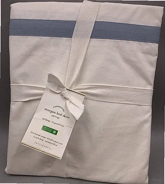 Pottery Barn Morgan Banded Organic Percale Bed Skirt 14" Blue Cal King #N12