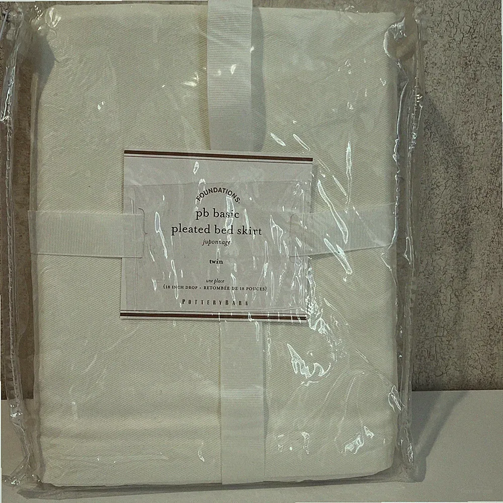 Pottery Barn Pleated Bed Skirt Off White Twin Organic Cotton 18 Inch Drop New