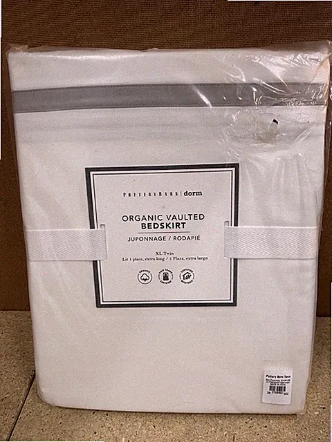 Pottery Barn Teen Dorm Organic Vaulted Bed Skirt White Gray XL Twin C32
