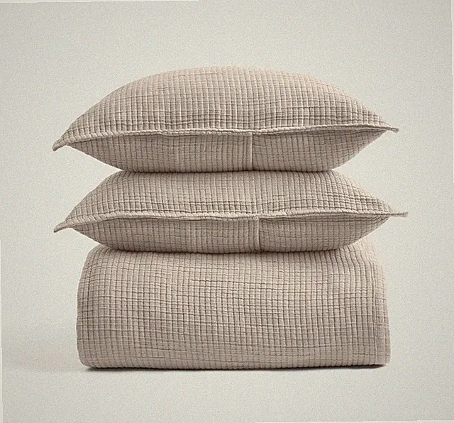 Quince Organic Cotton Sand Ribbed Coverlet & Shams! King/ Cal King (933)
