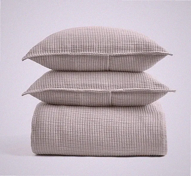 Quince Organic Ribbed Cotton Coverlet Set Sand