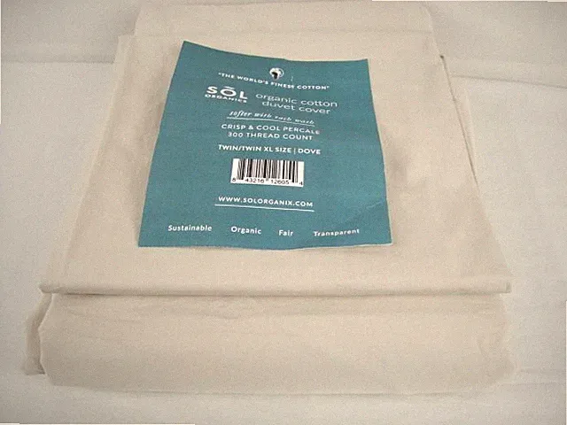 SOL Organics Twin Duvet Cover One Pillow Sham Dove Beige 100% Organic Cotton