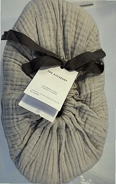 The Citizenry Organic Cotton Gauze Duvet Set Full/Queen + 2 Shams Stone Grey