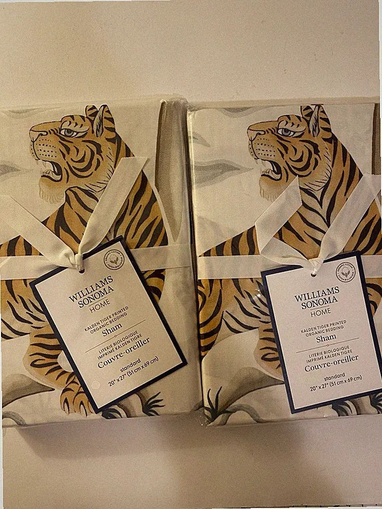 Williams Sonoma Pair of Kalden Tiger 20 x 27” Standard Shams Organic Cotton NEW